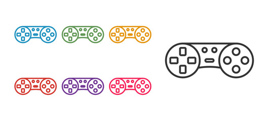 Set line Game controller or joystick for game console icon isolated on white background. Set icons colorful. Vector
