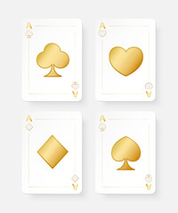 Set of aces with golden suits isolated on a white background. Vector illustration.