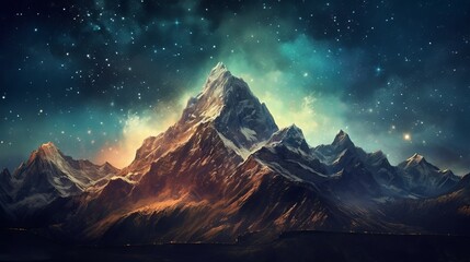 Fototapeta na wymiar Mountain at night under a starry sky, Generative AI