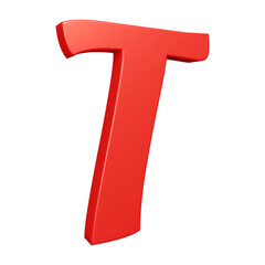 3D red alphabet letter t for education and text concept