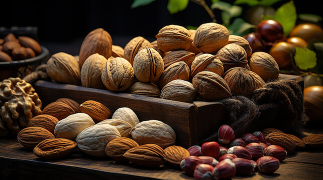 nuts and dried fruit HD 8K wallpaper Stock Photographic Image