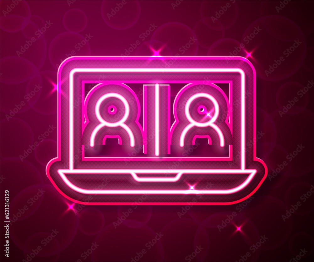 Canvas Prints glowing neon line video chat conference icon isolated on red background. online meeting work form ho