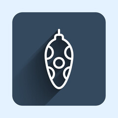 White line Christmas toy icon isolated with long shadow background. Merry Christmas and Happy New Year. Blue square button. Vector