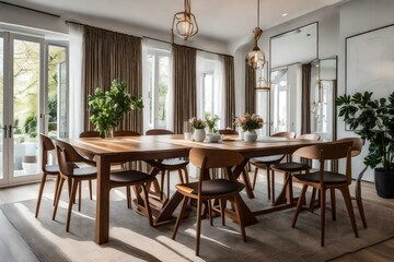 A dining table with dining chairs in a dining room. - Powered by Adobe