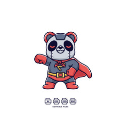 Super hero panda logo mascot, logo template vector.