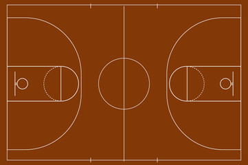 Isolated basketball field for ball game on a brown field. Competitive sport on the site. Stadium with markings. Vector stock graphics.
