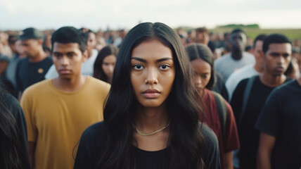 Fototapeta premium sad crowd walking together, fictional event and place as expelled from the country as deported as residence permit rejected, depressed and abandoned