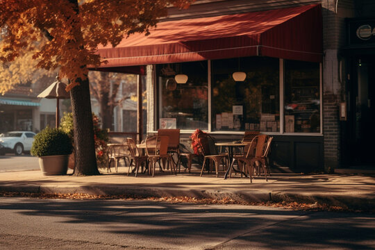 Local cafe exterior. Small business. Summer coffee shop. AI generated