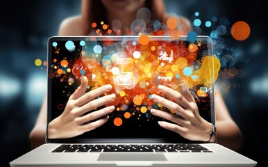 Body, hands inside, Machine, Monitor, Screen, Notebook, Laptop, Pc, Computer. INSIDE THE MACHINE! A female user is finally inside the Technology and fully integrated with it. Generative AI