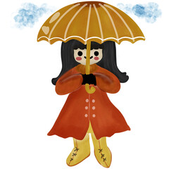 Cute girl with an umbrella in the rain