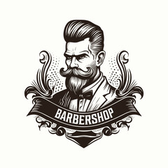 Men logo design, with bushy mustache and beard, masculine, handsome, cool, used for haircut, barbershop, and model, abstract, black and white, vintage simple design template vector illustration