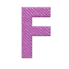 Fototapeta premium Pink 3D stylized cake letter F. 3d render illustration isolated on transparent background wave texture