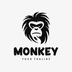 Monkey head logo, angry, abstract, black and white, vintage simple design isolated template vector illustration