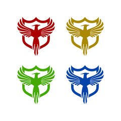 Phoenix logo with shield concept set icon