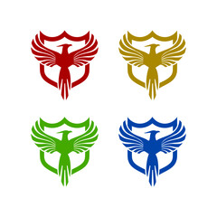 Fototapeta premium Phoenix logo with shield concept set icon