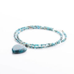 Gemstone beaded necklace with heart pendant. Energy crystals, healing stone jewelry. Handmade accessories. Birthstones. 