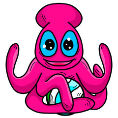 Cute Pink Squid With Ball