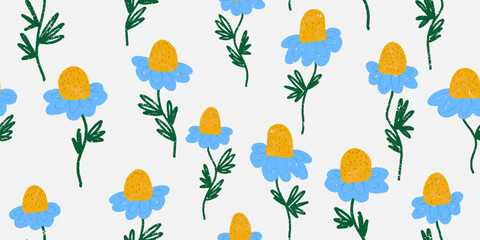 Obraz premium Floral texture pattern. Hand-drawn elements, rustic style, linocut. Vector seamless pattern for design.