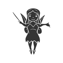 Fairy Character Icon Silhouette Illustration. Fairytale Vector Graphic Pictogram Symbol Clip Art. Doodle Sketch Black Sign.
