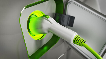 Plug-in hybrid or electric car being recharged. 3D illustration