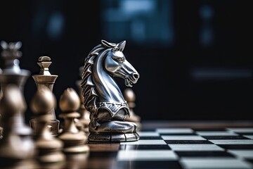 Leadership and Victory in Chess Game: Closeup of Horse and Pawn. Business Concept