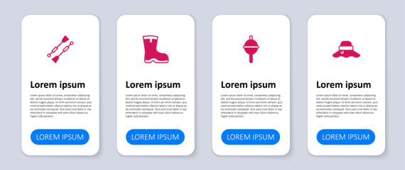 Set Fisherman hat, Fishing float, boots and Oars or paddles boat. Business infographic template. Vector