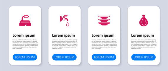 Set Garbage bag, Washing dishes, Water tap and Brush for cleaning. Business infographic template. Vector