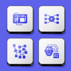 Set Motherboard, Neural network, and Humanoid robot icon. White square button. Vector