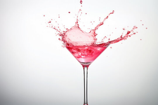 Classic cosmopolitan cocktail splash isolated on white background