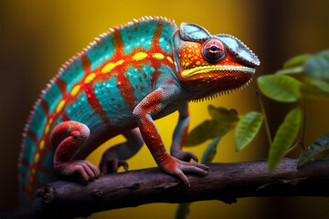 Chameleon a colorful  Sitting On a branch