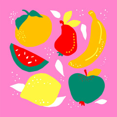 Vector.Abstract fruits.Wall decoration set.Minimalism. Abstract art image of fruits in bright pastel colors. Abstract Art for prints, covers, wallpapers, wall art .natural. Cut out of paper. 