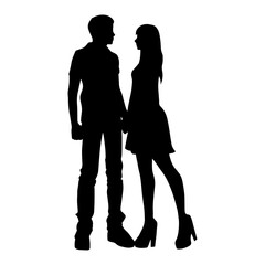 Vector illustration. Silhouette of a guy and a girl on a date. A couple of people.