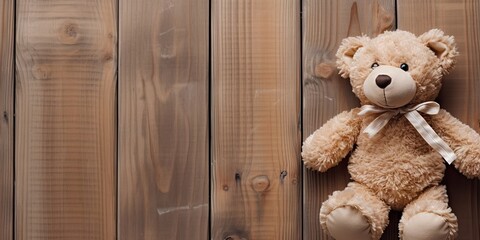 Lovely concept. Cute and classic. Teddy bear on vintage wooden table with retro design