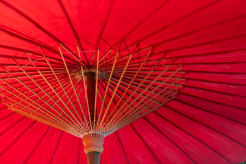 Close-up Japanese traditional decoration red umbrella in a public park