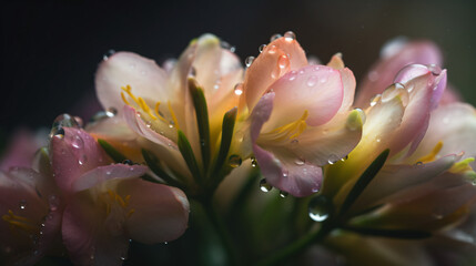 A bouquet of freesia flowers with water droplets Generative Ai
