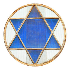 Blue star of David in jewish window in PNG isolated on transparent background - 621330172