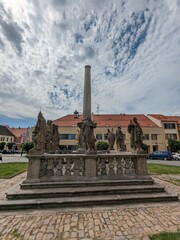 Fototapeta premium Pisek historical town in southern BOhemia,Czech republic,Churches, oldest bridge and street art-sand statues