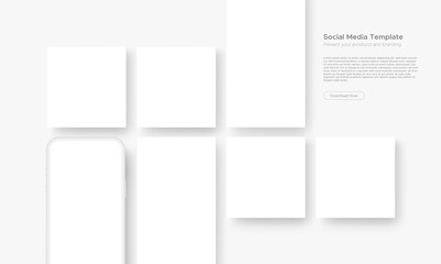 Clay Smartphone With Blank Social Media Screens Template for Designs or Presentations Your Accounts. Vector Illustration