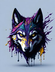 Splash art, a wolf head, ((white background)), piercing eyes, epic Instagram, artstation, splash style of colorful paint