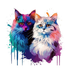 Watercolor Ragdoll Cats T-shirt Design featuring a charming pair of watercolor Ragdoll cats, their fluffy fur and striking blue eyes meticulously depicted, Generative Ai