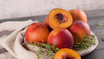 Plate with fresh nectarines