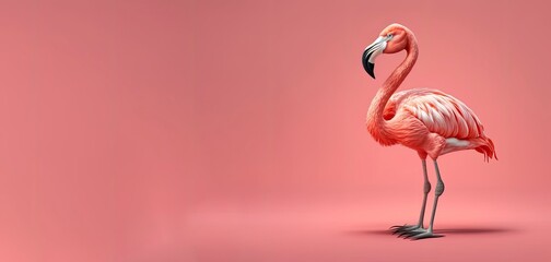 Fototapeta premium pink flamingo bird isolated on pink background,Generative AI