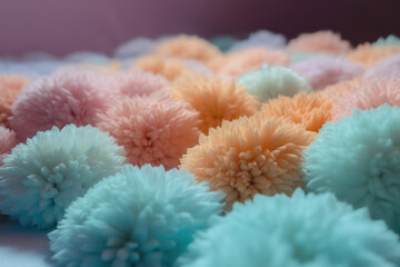 Neon pastel fur plants lay on a cloud. AI generated