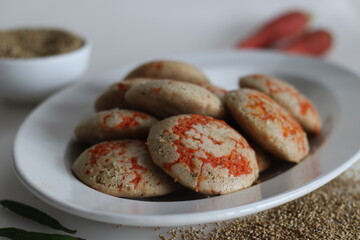 Carrot bajra idly. Steamed savory rice cake made by a batter of fermented de husked black lentils...