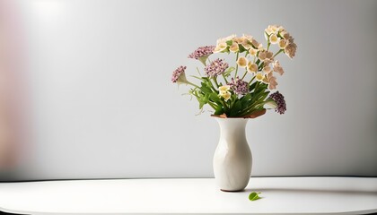 A vase filled with flowers sitting on a table, spring decoration, flower, flowers, plant, nature, bloom, bunch, beauty, petal, gift, leaf, decoration, spring, arrangement, pot, green, AI Generated