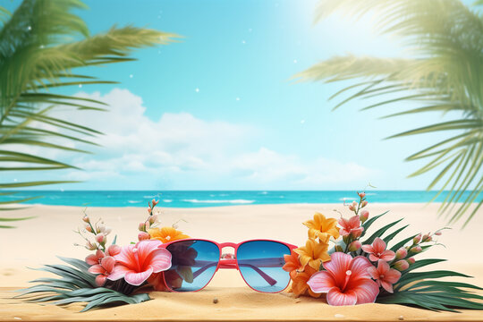 Realistic Summer festive vacation beach Background