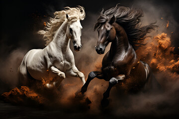 Naklejka na ściany i meble black and white horses