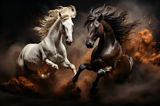black and white horses