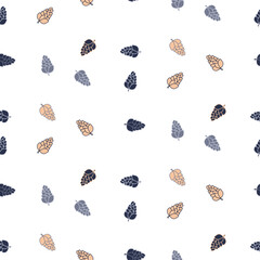 Seamless pattern with grey, navy blue and orange cones on white background, vector kids digital illustration.