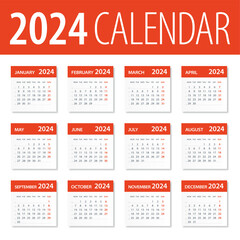 2024 Calendar Leaves Set - Vector Illustration. Week starts on Monday